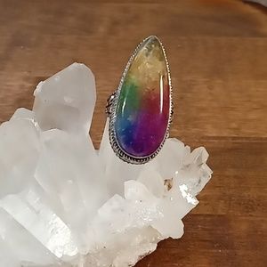 Rainbow Solar Agate Ring Size 7.5